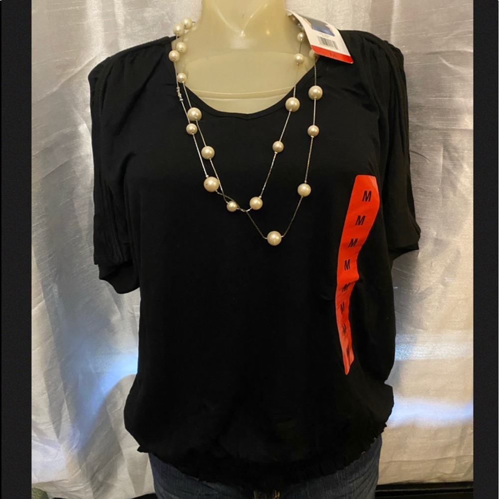 Jessica Simpson Black VNeck Blouse Scrunch Hem M
